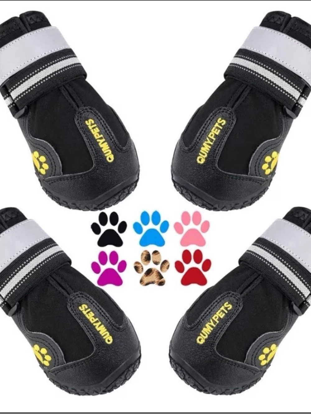 4PC QUMY Performance Adjustable Comfortable Secure Dog Shoes Size 4 Black NIB